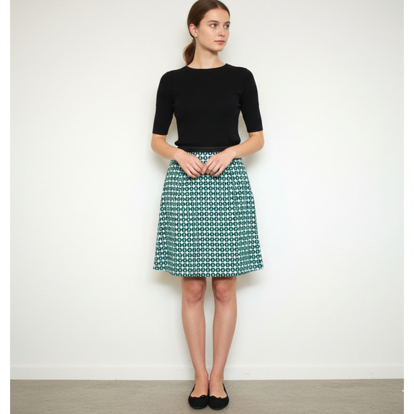 Boden Dresses & Skirts - BODEN Green Blue Geometric Cotton Lined Skirt Knee Length Lined A Line 10